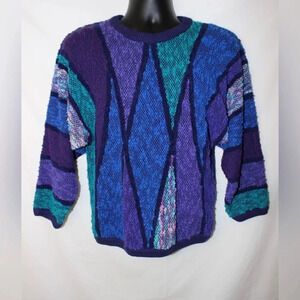 Women’s Vintage 80s Western Connection Colorful Color Block Sweater Size Small